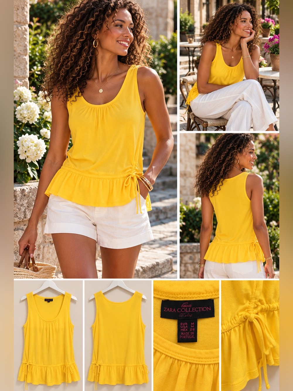 Zara Basic Collection Collection Sunny Yellow Tie-Side Ruffle Tank Top
